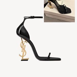 Yves Saint Laurent Black Heels with Gold Logo Accent